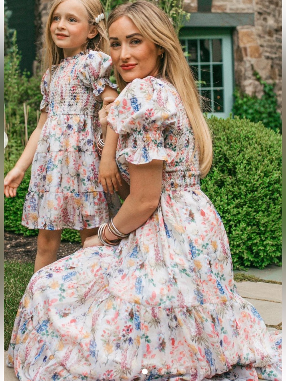 New Ivy City Co Cream Floral Smocked Midi Dress - Picture 5 of 16
